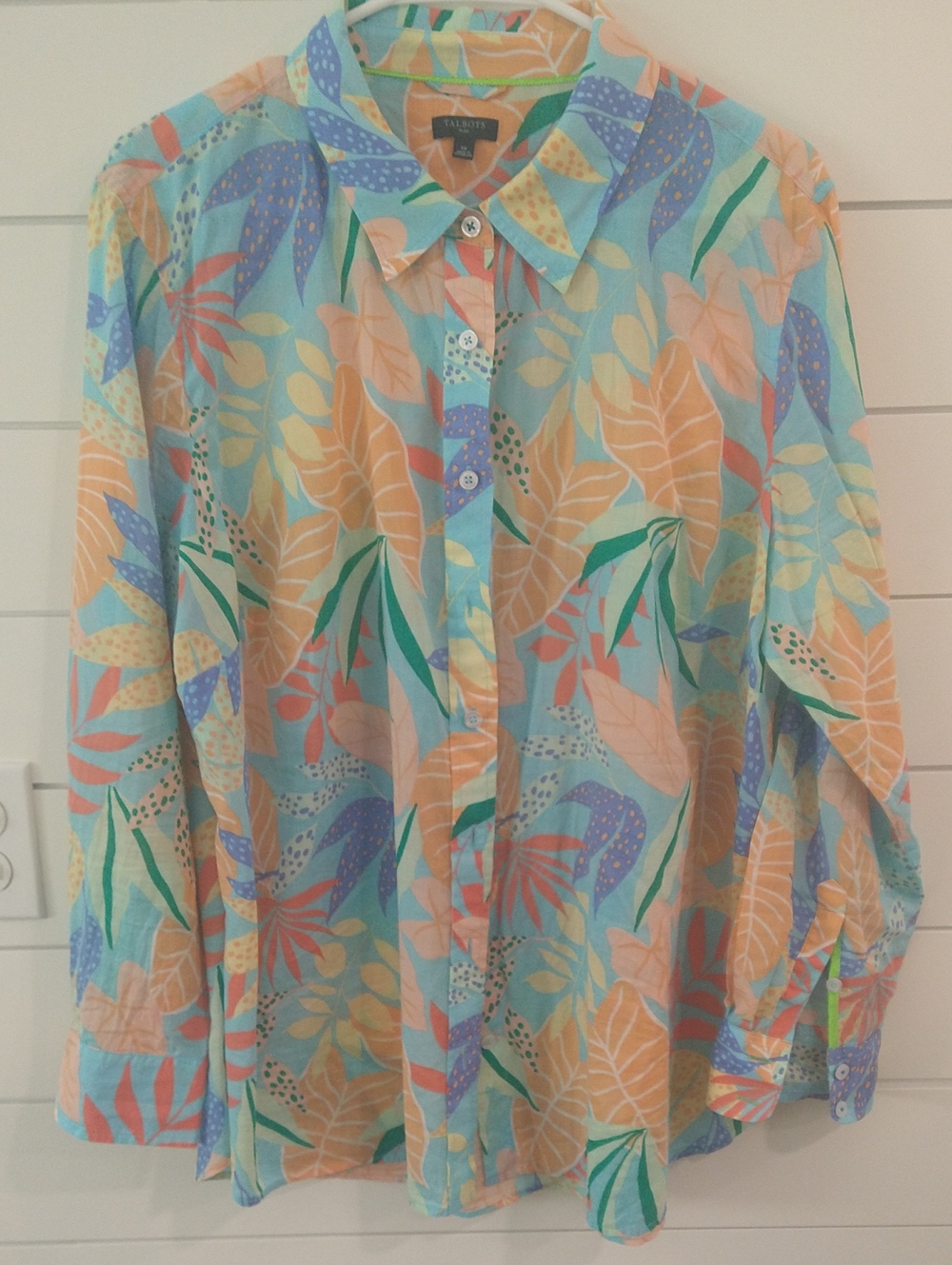 Talbots Pastel Tropical Button-Front Blouse in Aqua, Peach, Lavender